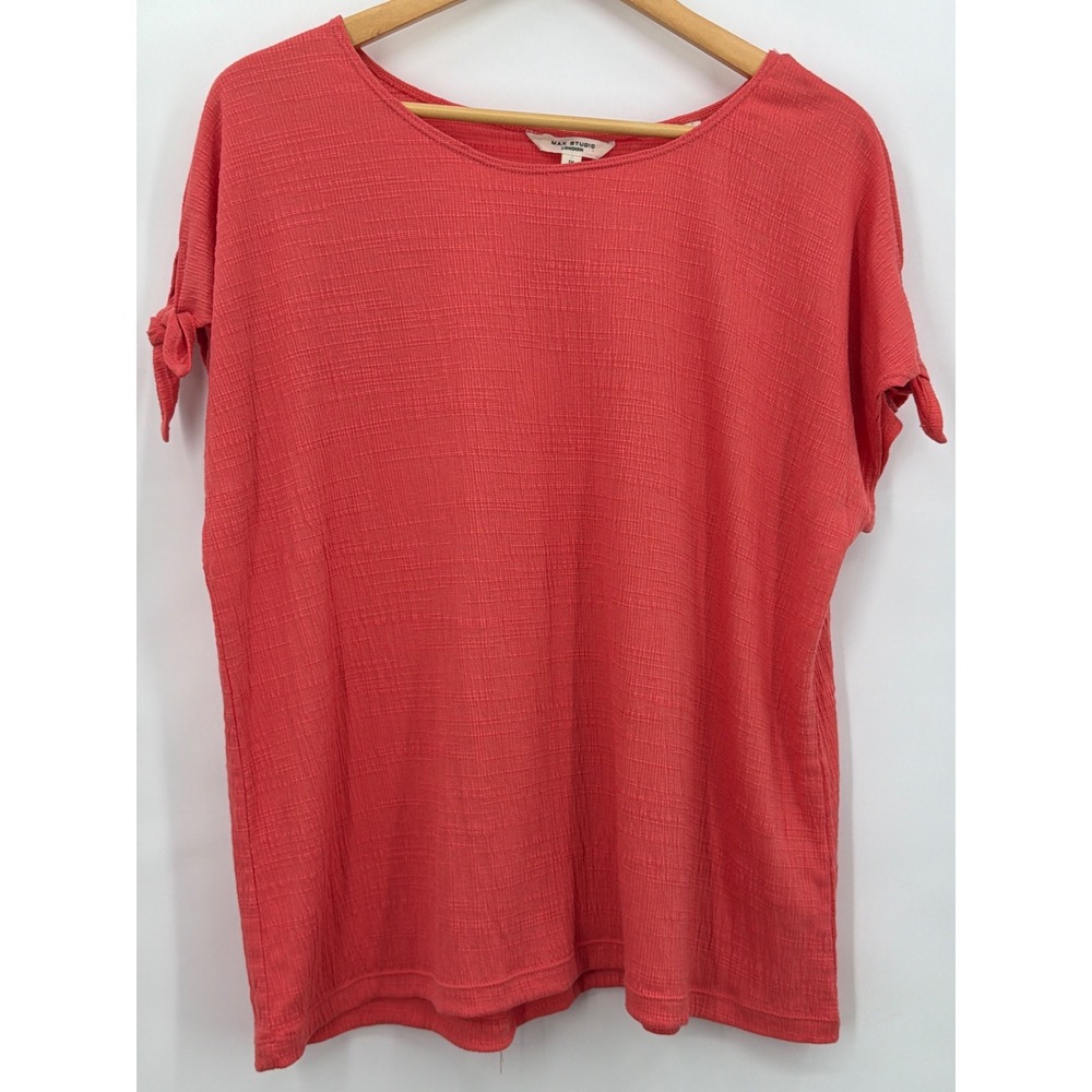 Max Studio London Coral Pink Textured Tie Sleeve Top 1X Blouse